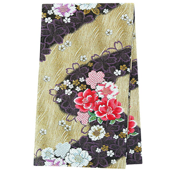 2-11月利用は11000円 【レンタル】帯 単品 レンタル 帯単品レンタル「B1626 振袖用帯　黒金 流水桜 ゴールド系」 正絹 振袖 帯 ママ振り 婚礼 貸衣装 結婚式 卒業式 振袖リメイク 帯のみ ママフリ ママ振 姉フリ