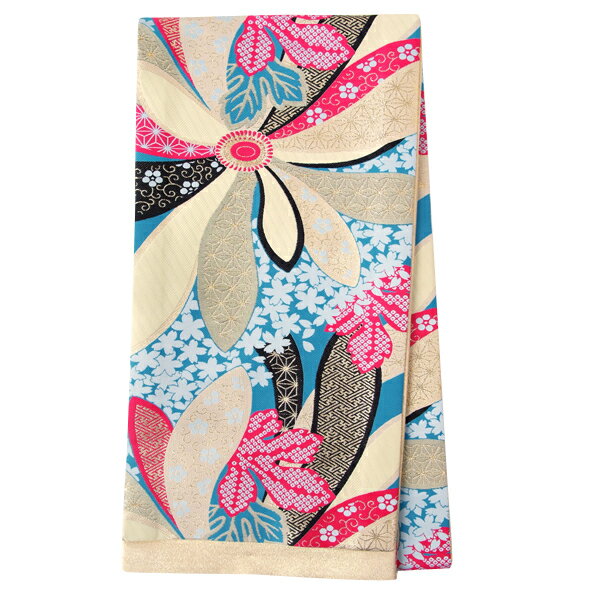 2-11月利用は11000円 【レンタル】帯 単品 レンタル 帯単品レンタル「B1653 振袖用帯　ブルー 大輪菊に小桜 クリーム系」振袖 帯 ママ振り 婚礼 貸衣装 結婚式 卒業式 振袖リメイク 帯のみ ママフリ ママ振 姉フリ