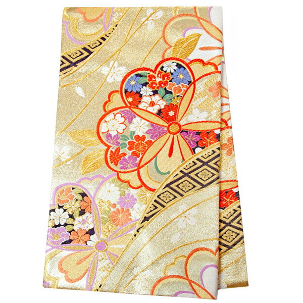 2-11月利用は11000円 【レンタル】帯 単品 レンタル 帯単品レンタル「B1680 振袖用帯　金 流水八重桜 ゴールド系」 正絹 振袖 帯 ママ振り 婚礼 貸衣装 結婚式 卒業式 振袖リメイク 帯のみ ママフリ ママ振 姉フリ(4)