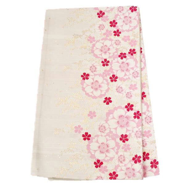 【レンタル】帯 単品 レンタル 帯単品レンタル「B1712 ジュニア振袖用帯　クリーム×ピンク 八重桜と小桜 クリーム系」 正絹 振袖 帯 マ..