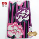2-11月利用は14300円 【レンタル】帯 単品 レンタル 帯単品レンタル「B1933 振袖用 黒×紫 青縞に芍薬 紫系」 正絹 振袖 帯 ママ振り 婚礼 貸...