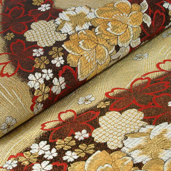 2-11月利用は11000円 【レンタル】帯 単品 レンタル 帯単品レンタル「B235 振袖用帯　金 流水に桜 ゴールド系」 正絹 振袖 帯 ママ振り 婚礼 貸衣装 結婚式 卒業式 振袖リメイク 帯のみ ママフリ ママ振 姉フリ