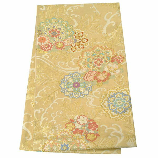 【レンタル】帯 単品 レンタル 帯単品レンタル「B321 留袖・色留袖用帯 金 波に唐花と松葉 ゴールド系」 正絹 留袖用 帯 結婚式 母親 留袖帯レンタル 帯だけレンタル 礼装用