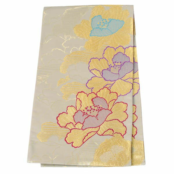 2-11月利用は11000円 【レンタル】帯 単品 レンタル 帯単品レンタル「B383 振袖用帯　ベージュ 金の牡丹 ベージュ系」 正絹 振袖 帯 ママ振り 婚礼 貸衣装 結婚式 卒業式 振袖リメイク 帯のみ ママフリ ママ振 姉フリ