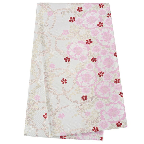 2-11月利用は11000円 【レンタル】帯 単品 レンタル 帯単品レンタル「B784 振袖用帯 白 雪輪に八重桜 白系」 正絹 振袖 帯 ママ振り 婚礼 貸衣装 結婚式 卒業式 振袖リメイク 帯のみ ママフリ ママ振 姉フリ