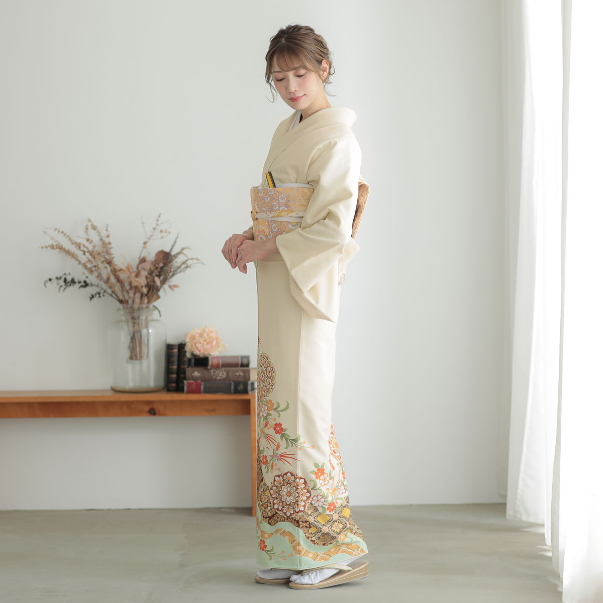 色留袖レンタル フルセット【レンタル】ジャパンスタイル「E204 ベージュ　華紋鳳凰 」 留袖 レンタル レンタル留袖 姉 妹 従姉妹 叔母 伯母 色留袖 結婚式 レンタル 留袖 ホテル・式場への配送OK！