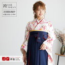 【レンタル】卒業式 袴 レンタル 女 フルセット 女性 袴セット「G209白 桜重ね」レトロ はかま 着物セット 和服 大学 レディース 往復送料無料
