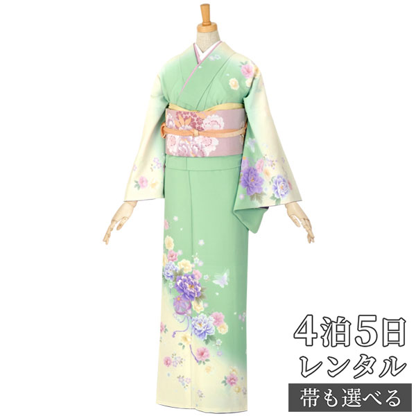 訪問着 レンタル 着物レンタル レンタル着物 着物 訪問着レンタル 乙葉「H090 ミントグリーンクリームぼかし　牡丹と手鞠 」 ホテル・式場への配送OK！ 入学式 入園式 お宮参り 結婚式 七五三 母 ママ 母親 着物