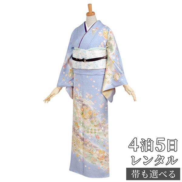 訪問着 レンタル 着物レンタル レンタル着物 着物 訪問着レンタル「H155 ブルー 道長ぼかし吉祥花丸文 」 正絹 ホテル・式場への配送OK! 入学式 入園式...