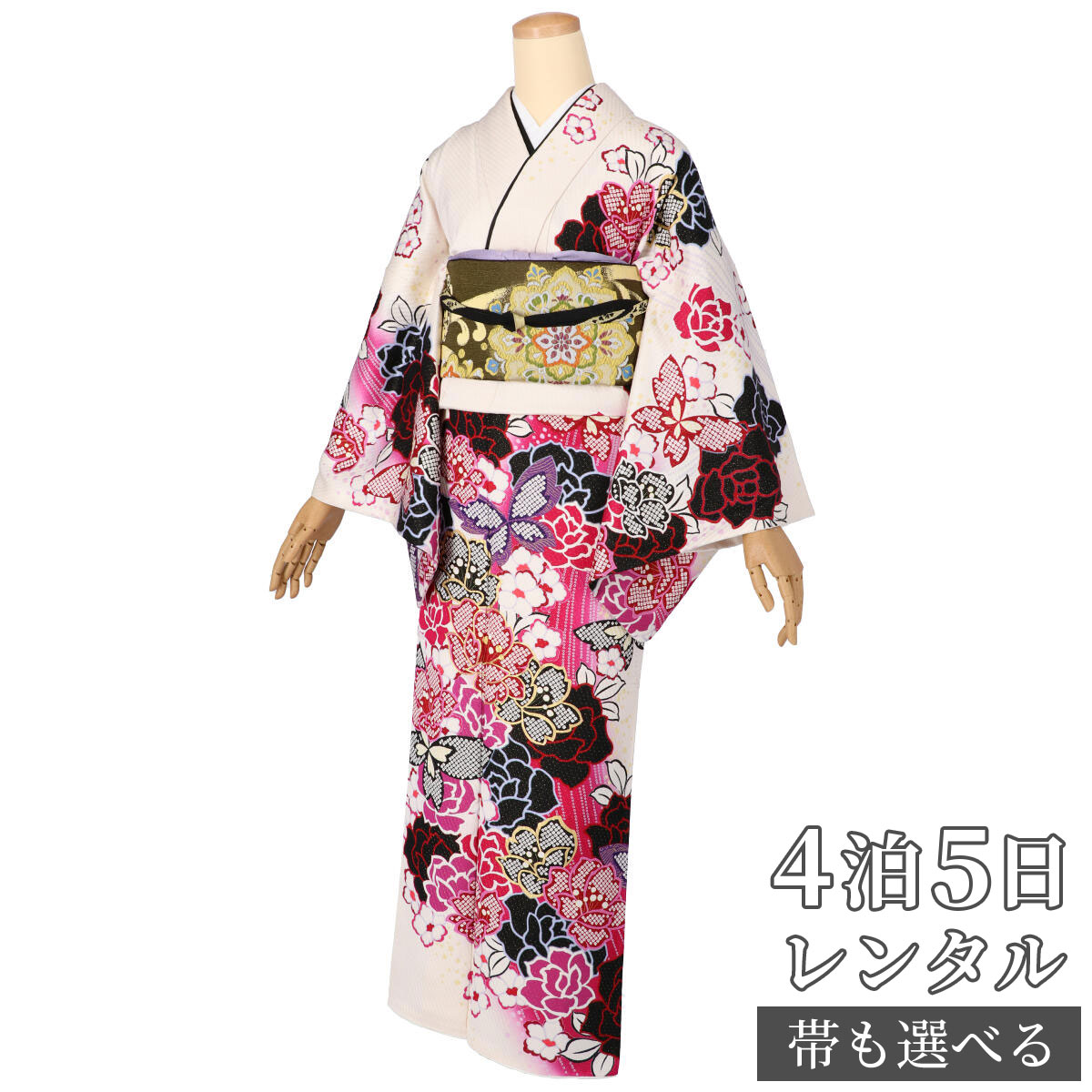 訪問着 レンタル 着物レンタル レンタル着物 着物 訪問着レンタル「H1077 白金通し絞り風 疋田薔薇に蝶 」 正絹 ホテル・式場への配送OK! 入学式 入園式 お宮参り 結婚式 七五三 母 ママ 母親 着物