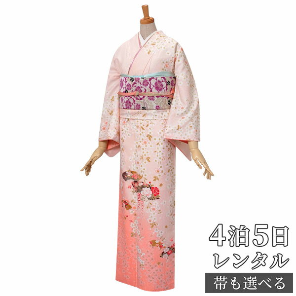 訪問着 レンタル 着物レンタル レンタル着物 着物 訪問着レンタル「H231 薄ピンク　枝垂れ桜に扇面（H106） 」 ホテル・式場への配送OK！ 入学式 入園式 お宮参り 結婚式 七五三 母 ママ 母親 着物