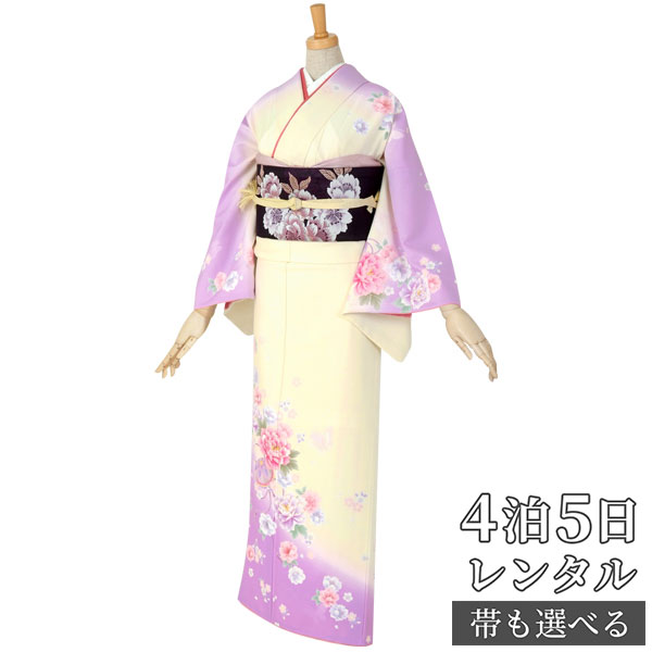 訪問着 レンタル 着物レンタル レンタル着物 着物 訪問着レンタル 乙葉「H232 クリーム藤色ぼかし 牡丹と手鞠(H089) 」 ホテル・式場への配送OK! ...