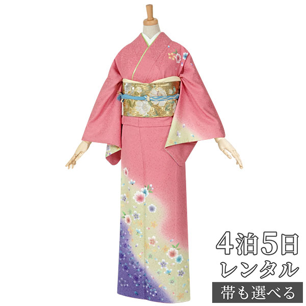 訪問着 レンタル 着物レンタル レンタル着物 着物 訪問着レンタル「H393 ピンク 虹色小桜 」 正絹 ホテル・式場への配送OK! 入学式 入園式 お宮参り 結婚式 七五三 母 ママ 母親 着物