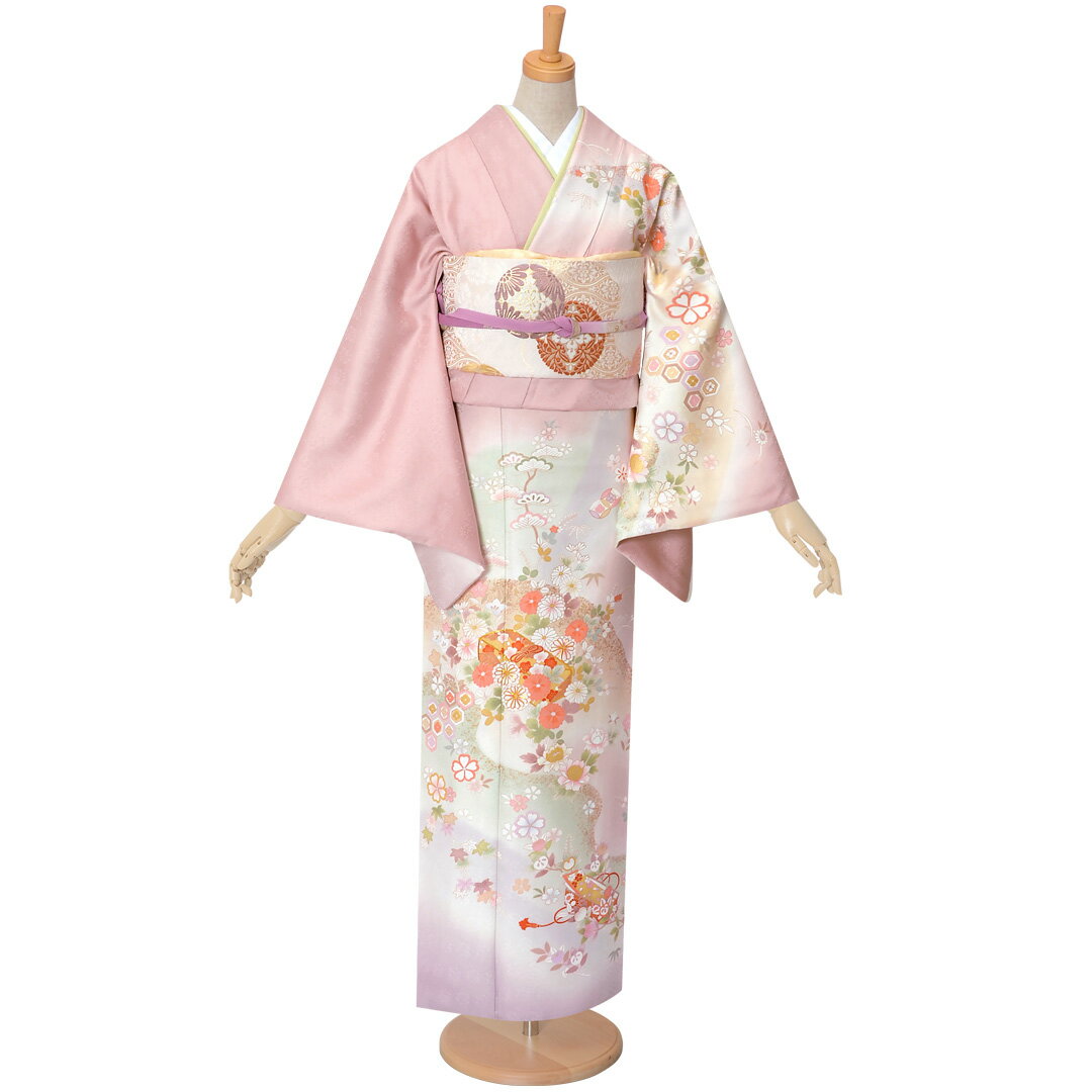 訪問着 レンタル 着物レンタル レンタル着物 着物 訪問着レンタル「H875 ピンクベージュ　文箱に丸菊 」 正絹 ホテル・式場への配送OK！ 入学式 入園式 お宮参り 結婚式 七五三 母 ママ 母親 着物