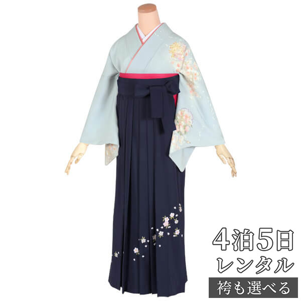 スーパーSALE1000円オフ!!【レンタル】袴 レンタル 先生 女 袴セット 教員 職員 先生〔HG126〕 薄ブルー 雪輪に小桜と小菊 卒業式 袴 フルセット 女性 はかま ハカマ レンタル 貸衣装 かしいしょう 送料無料