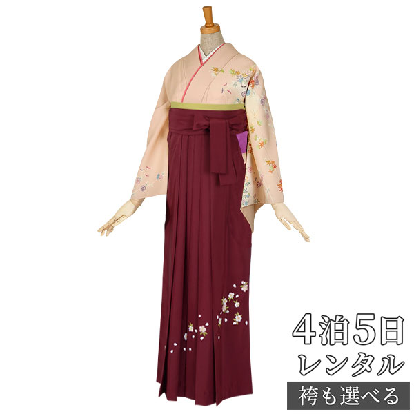 スーパーSALE1000円オフ!!【レンタル】袴 レンタル 先生 女 袴セット 教員 職員 先生〔HG192〕 ピンク 熨斗目と扇面に四季花 卒業式 袴 フルセット 女性 はかま ハカマ レンタル 貸衣装 かしいしょう 送料無料