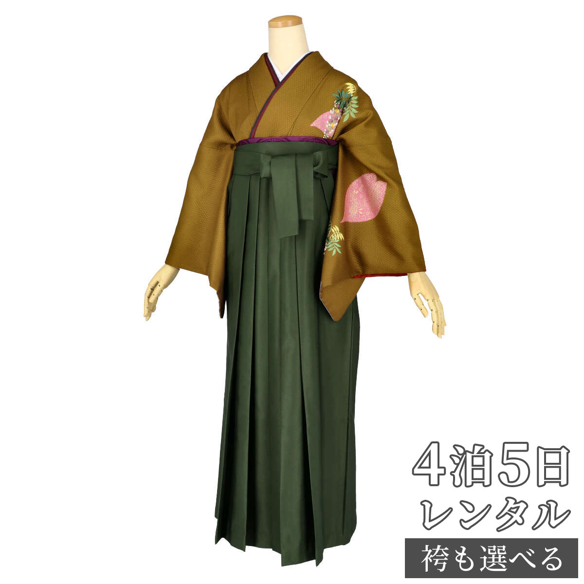 【レンタル】袴 レンタル 先生 女 袴セット 教員 職員 先生〔HG1168〕 金茶 桜に藤 正絹 卒業式 袴 フルセット 女性 はかま ハカマ レンタル 貸衣装 かしいしょう 送料無料(一部地域を除く)