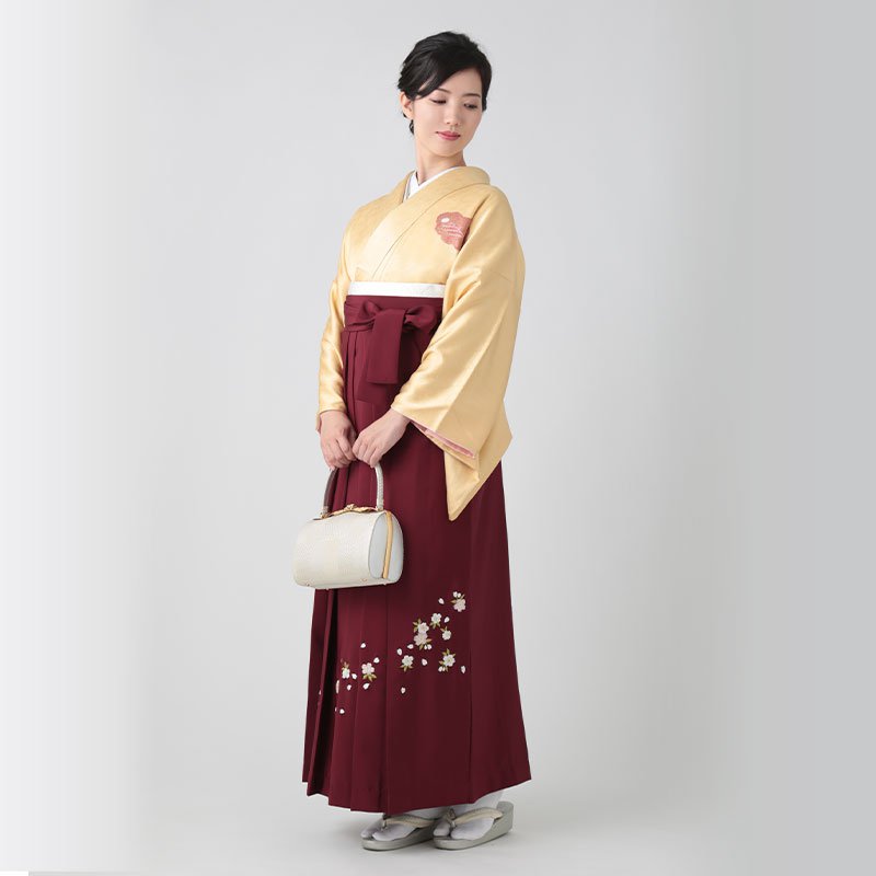 【レンタル】[早期お届けキャンペーン]袴 レンタル 先生 女 袴セット 教員 職員 先生〔HG1235〕 淡黄　雲取りに松皮菱 正絹 卒業式 袴 フルセット 女性 はかま ハカマ レンタル 貸衣装 かしいしょう 送料無料(一部地域を除く)