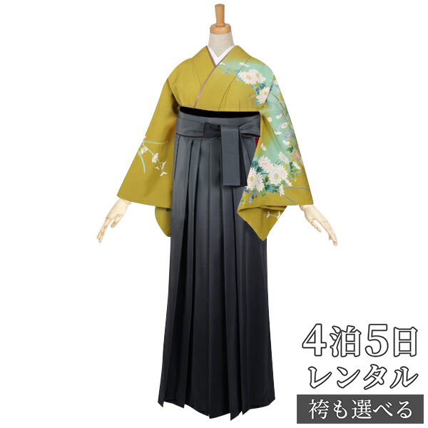 【レンタル】袴 レンタル 先生 女 袴セット 教員 職員 先生〔HG251〕 芥子色 菊と蘭 正絹 卒業式 袴 フルセット 女性 はかま ハカマ レンタル 貸衣装 かしいしょう 送料無料(一部地域を除く)