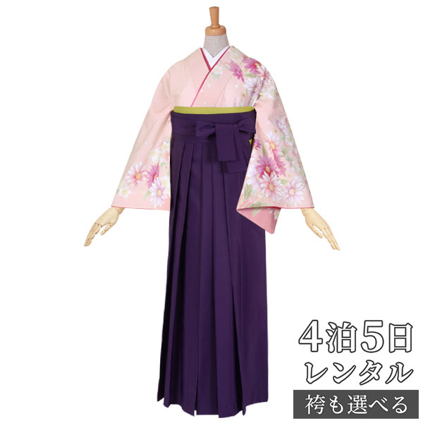 【レンタル】袴 レンタル 先生 女 袴セット 教員 職員 先生〔HG467〕 ピンク 桜とマーガレット ポリエステル 卒業式 袴 フルセット 女性 はかま ハカマ レンタル 貸衣装 かしいしょう 送料無料(一部地域を除く)