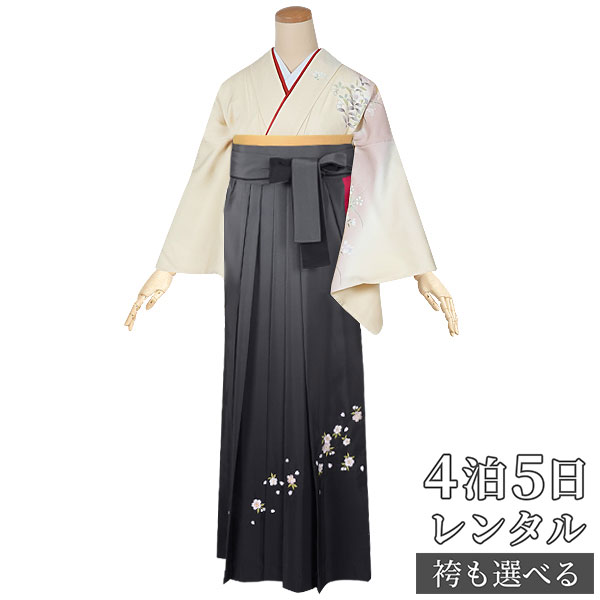 【レンタル】袴 レンタル 先生 女 袴セット 教員 職員 先生〔HG596〕 クリーム 斜め取り花 正絹 卒業式 袴 フルセット 女性 はかま ハカマ レンタル 貸衣装 かしいしょう 送料無料(一部地域を除く)