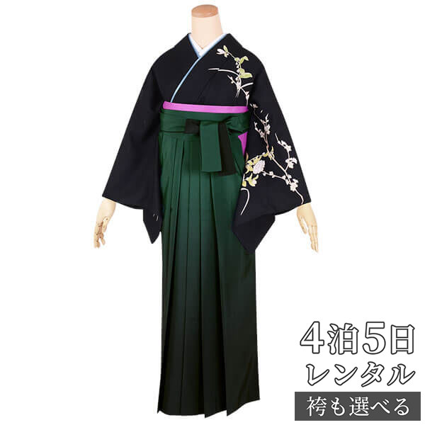 スーパーSALE1000円オフ!!【レンタル】袴 レンタル 先生 女 袴セット 教員 職員 先生〔HG711〕 黒 流水に草花に鼓 卒業式 袴 フルセット 女性 はかま ハカマ レンタル 貸衣装 かしいしょう 送料無料