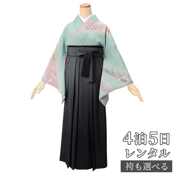 スーパーSALE1000円オフ!!【レンタル】袴 レンタル 先生 女 袴セット 教員 職員 先生〔HG816〕 青緑 風景文様 卒業式 袴 フルセット 女性 はかま ハカマ レンタル 貸衣装 かしいしょう 送料無料