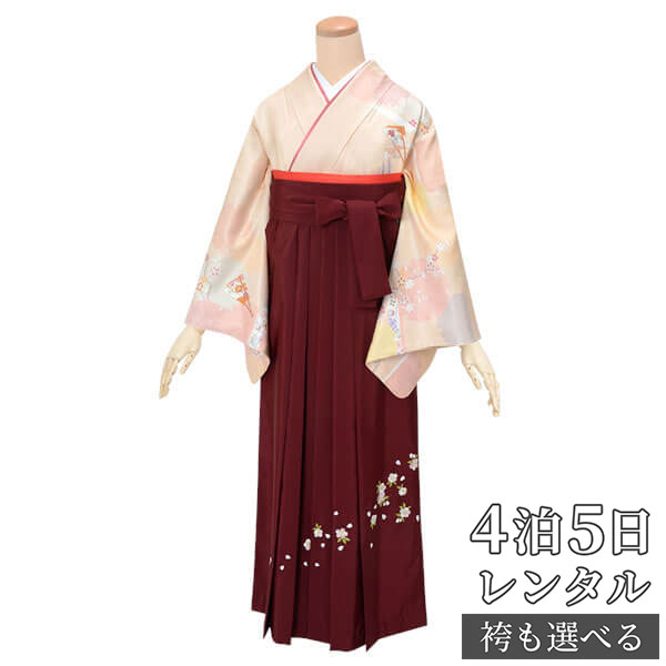 スーパーSALE1000円オフ!!【レンタル】袴 レンタル 先生 女 袴セット 教員 職員 先生〔HG837〕 クリーム色 扇に雪輪と梅枝 卒業式 袴 フルセット 女性 はかま ハカマ レンタル 貸衣装 かしいしょう 送料無料