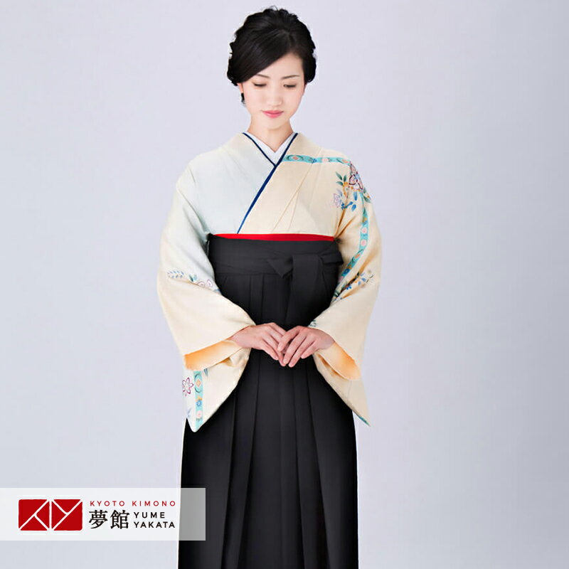 【レンタル】袴 レンタル 先生 女 袴セット 教員 職員 先生〔HG923〕 クリーム×水色　華紋 正絹 卒業式 袴 フルセット 女性 はかま ハカマ レンタル 貸衣装 かしいしょう 送料無料(一部地域を除く)