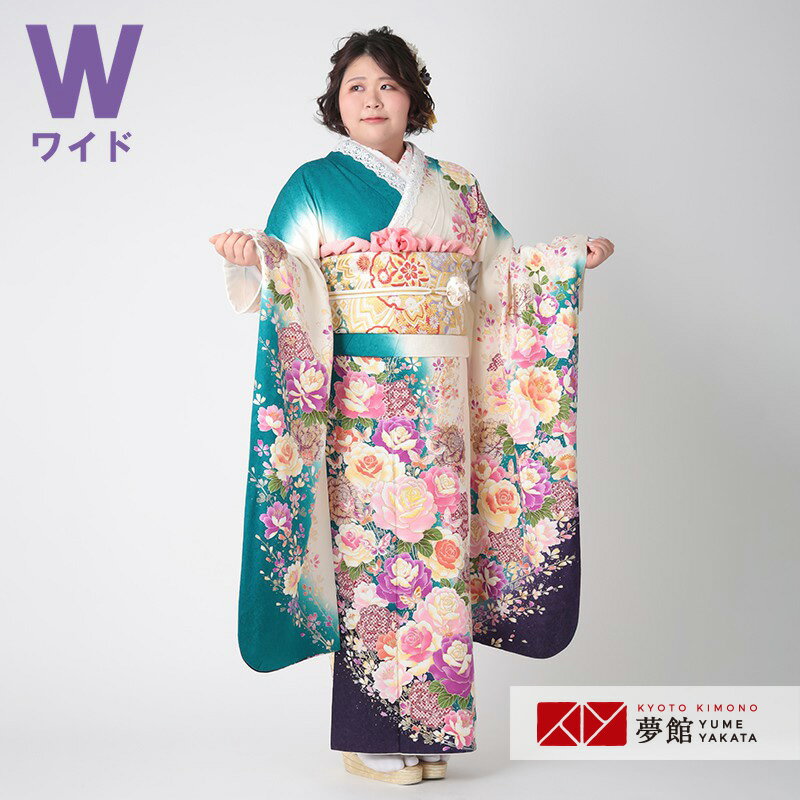 【振袖 レンタル】 結婚式 結納R1001 正絹 白×グリーン　薔薇と蝶 振袖 レンタル フルセット ふりそで 振り袖 結婚式 披露宴 親族 卒業式 パーティー 結納 着物レンタル 貸衣装 女性 和服 往復送料無料