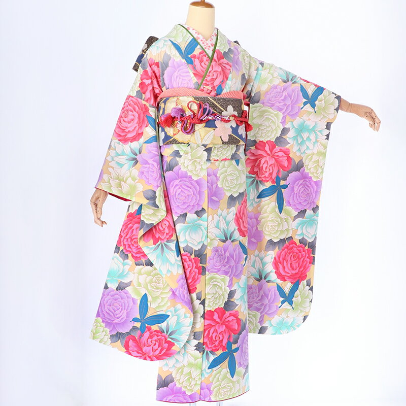 【振袖 レンタル】 結婚式 結納R1247クリーム　牡丹に蝶 きもの道楽 振袖 レンタル フルセット ふりそで 振り袖 結婚式 披露宴 親族 卒業式 パーティー 結納 着物レンタル 貸衣装 女性 和服 往復送料無料