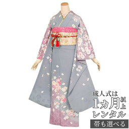 【成人式 振袖 レンタル】RS1340 正絹 グレー　桜 hiromichi nakano フルセット 往復送料無料 /女性和服/結婚式 和服 着物セット/小物 セット 振り袖 【レンタル】