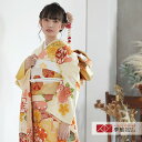 【成人式 振袖 レンタル】RS1734 正絹 薄黄色 波に扇面鞠と花(絹)フルセット 往復送料無料 /女性和服/結婚式 和服 着物セット/小物 セット 振り袖 ...