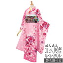 【成人式 振袖 レンタル】RS1764ピンク 玉桜フルセット 往復送料無料 /女性和服/結婚式 和服 着物セット/小物 セット 振り袖 【レンタル】【訳あり】
