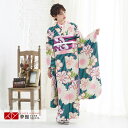 【成人式 振袖 レンタル】RS1853黒×緑 縞に撫子と百合に菊 紅一点 フルセット 往復送料無料 /女性和服/結婚式 和服 着物セット/小物 セット 振り袖 ...