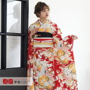 【成人式 振袖 レンタル】RS226赤 鶴と牡丹 きもの道楽 フルセット 往復送料無料 /女性和服/結婚式 和服 着物セット/小物 セット 振り袖 【レンタル】