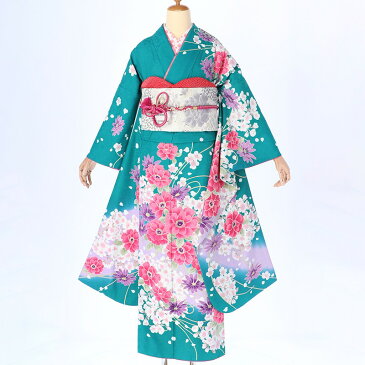 【振袖 レンタル】 結婚式 結納R294エメラルドグリーン パープル 桜ブーケ 振袖 レンタル フルセット ふりそで 振袖セット 振り袖 結婚式 披露宴 親族 卒業式 パーティー 結納 着物レンタル 貸衣装 女性 和服 往復送料無料