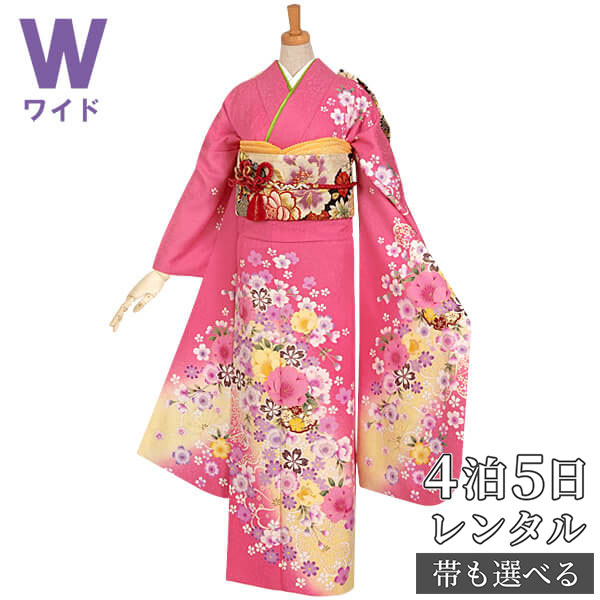 【振袖 レンタル】 結婚式 結納R633 正絹 ピンク　桜とマーガレット 振袖 レンタル フルセット ふりそで 振り袖 結婚式 披露宴 親族 卒業式 パーティー 結納 着物レンタル 貸衣装 女性 和服 往復送料無料
