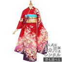 【成人式 振袖 レンタル】RS635 正絹 赤 熨斗に四季の花フルセット 往復送料無料 /女性和服/結婚式 和服 着物セット/小物 セット 振り袖 【レンタル】【訳あり】