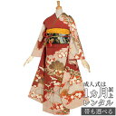 【成人式 振袖 レンタル】RS758 正絹 赤 疋田松竹梅に鶴フルセット 往復送料無料 /女性和服/結婚式 和服 着物セット/小物 セット 振り袖 【レンタル】【訳あり】