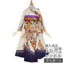 【成人式 振袖 レンタル】RS759 正絹 白 花鳥熨斗目フルセット 往復送料無料 /女性和服/結婚式 和服 着物セット/小物 セット 振り袖 【レンタル】【訳あり】