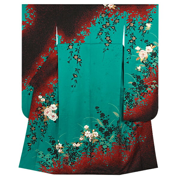 【振袖 レンタル】 結婚式 結納R765緑　四季草花 振袖 レンタル フルセット ふりそで 振袖セット 振り袖 結婚式 披露宴 親族 卒業式 パーティー 結納 着物レンタル 貸衣装 女性 和服 往復送料無料【訳あり】
