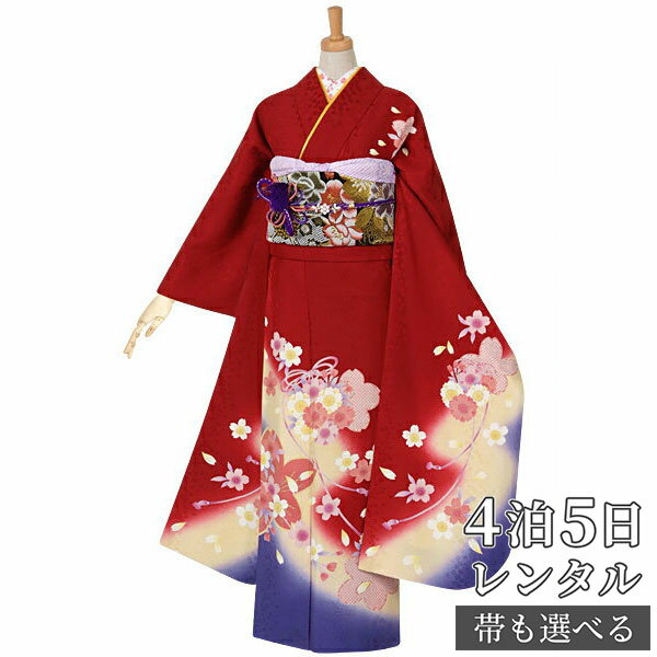 【振袖 レンタル】 結婚式 結納R969 正絹 赤 桜結び 振袖 レンタル フルセット ふりそで 振り袖 結婚式 披露宴 親族 卒業式 パーティー 結納 着物レンタル 貸衣装 女性 和服 往復送料無料