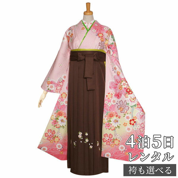 早期お届けキャンペーン【レンタル】袴 レンタル 卒業式 女 袴セット 振袖&袴〔RR1053〕「ピンク 花くす玉に八重桜」 フルセット 貸衣装 女 レディース 送料無料