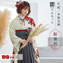 早期お届けキャンペーン【レンタル】Vサンク 袴 レンタル 卒業式 女 袴セット 振袖&袴〔RR1987〕「クリーム 赤椿に花丸文」 フルセット 貸衣装 女 レデ...