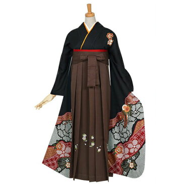 クーポン利用で1,620円OFF【レンタル】【訳あり】卒業式 袴 レンタル 女 袴セット レディース 卒業式袴セット 振袖&袴〔RR597〕 正絹 「黒×赤 疋田牡丹に鞠」 卒業式 レンタル 着物 フルセット 貸衣装 女 袴 袴セット