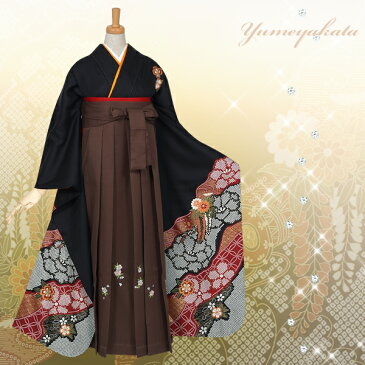 クーポン利用で1,620円OFF【レンタル】【訳あり】卒業式 袴 レンタル 女 袴セット レディース 卒業式袴セット 振袖&袴〔RR597〕 正絹 「黒×赤 疋田牡丹に鞠」 卒業式 レンタル 着物 フルセット 貸衣装 女 袴 袴セット