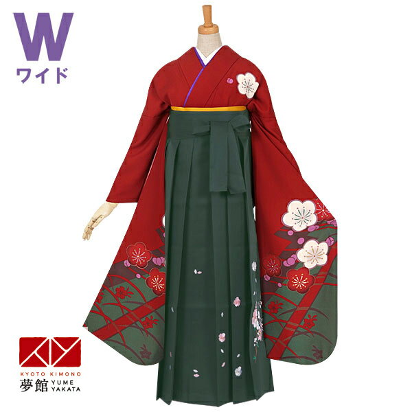 早期お届けキャンペーン【レンタル】袴 レンタル 卒業式 女 袴セット 振袖＆袴〔RR690〕 大きいサイズ（ワイドサイズ）「赤　梅と露芝草花」 フルセット 貸衣装 女 レディース 送料無料