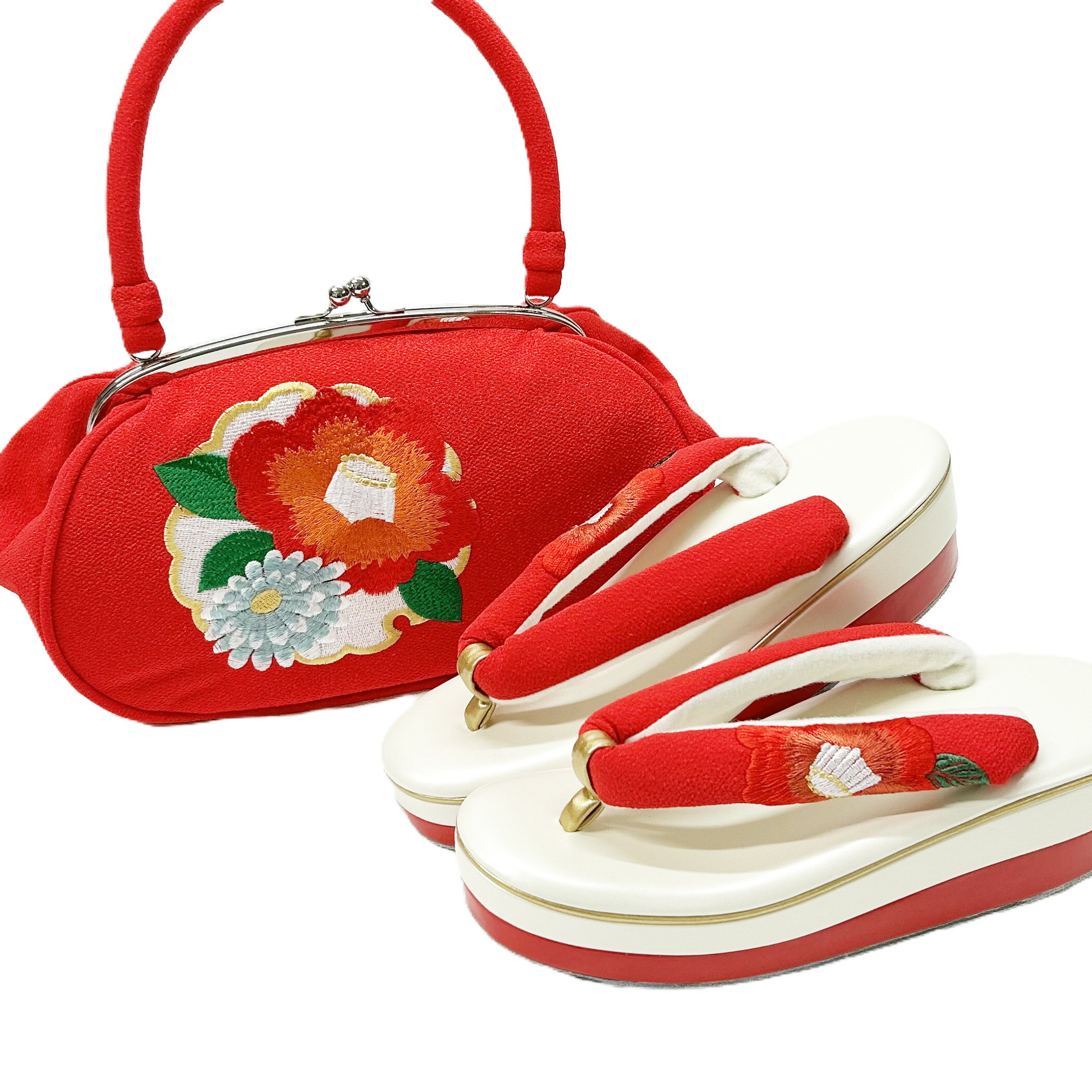 成人式 草履バッグセット卒業式 和装小物つばき柄 バッグ がま口バッグ 草履セット つばき柄 草履 かわいい 履き心地良い 草履特別な日 和装アイテム伝統デザイン 華やかさ 長時間快適 草履和の美しさ 草履バッグ 椿刺繍入り