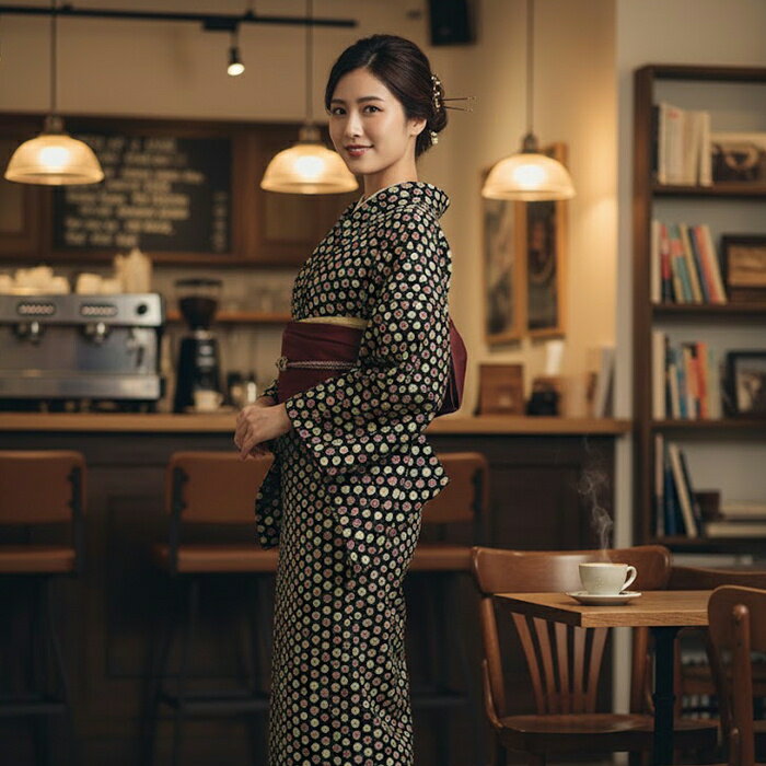 シルック 着物 小紋 反物 【東レシルックの着尺（未仕立て）です。東レのシルック素材は、ポリエステル素材ながら、絹のようなしなやかさと、優雅な光沢があり、また、手軽に洗えて、すぐに乾くといった機能的で高級感のある